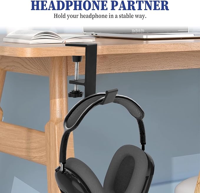 Jeffdad Metal Headphone Hook, Headphone Hanger with Single Hooks, Universal Aluminum Alloy Gaming Headphone Stand Under Desk, Non-Slip Adjustable Desk Headphone Hanger Hook