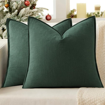 EMEMA Christmas Throw Pillow Covers Decorative Linen Pillow Covers 24x24 Inch Green Boho Farmhouse Neutral Couch Throw Pillows for Bed Pack of 2 Accent Pillowcase Modern Sofa Cushion Livingroom Home