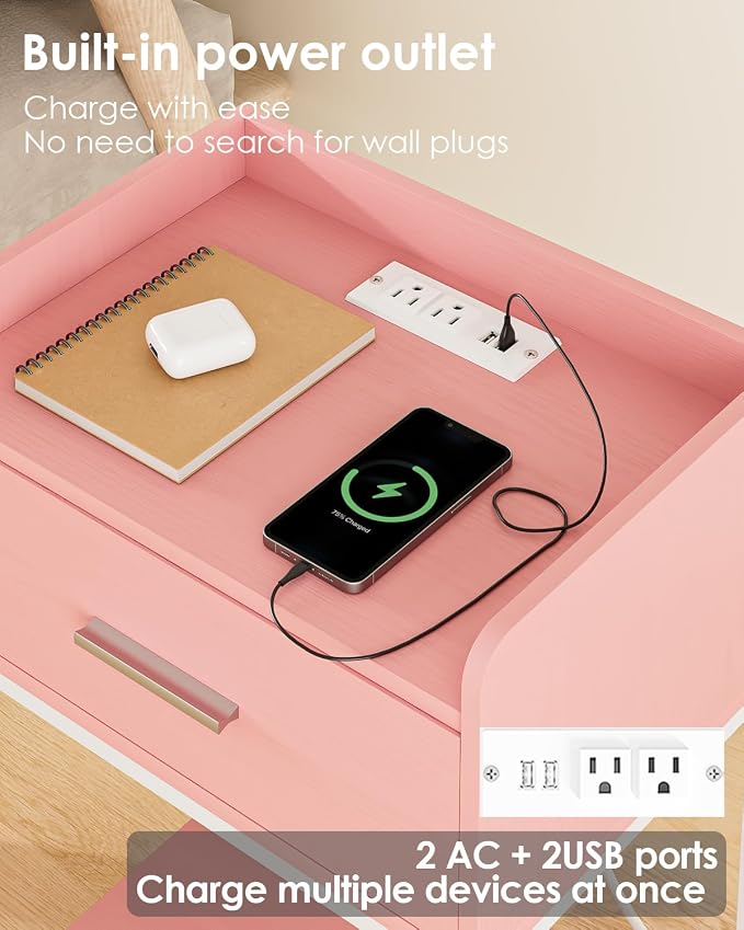 Nightstand with Charging Station, 3-Tier Modern Bedside Table Night Stand with - Image 4
