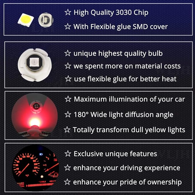 WLJH Red A/C Climate Control Heater Dash Indicator Light Switch Led Bulbs Kit Compatible For Camry Corolla Tacoma Matrix, Pack of 10