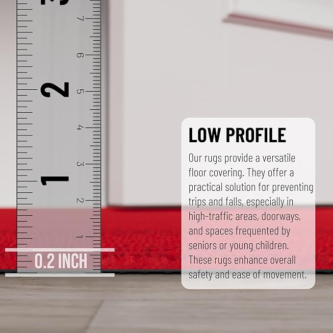 Ottomanson 2' x 54' Hallway Runner with Scraper Pile - Extra Durable Non-Slip Rug Mat for Indoor & Outdoor Use - Ideal for Kitchen, Entryway, Patio & Garage - High-Traffic Carpet, Red