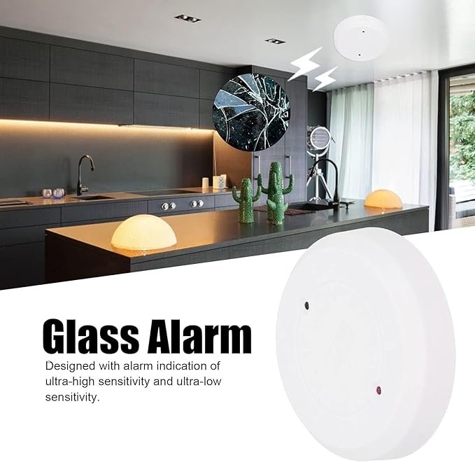 Wired Glass Break Detector, Round Door Window Sensor Tamper Alarm Ceiling/Wall Mount for Home Office Safe System Ring Alarm Glass Break Sensor Ring Security System Ring Door Sensors