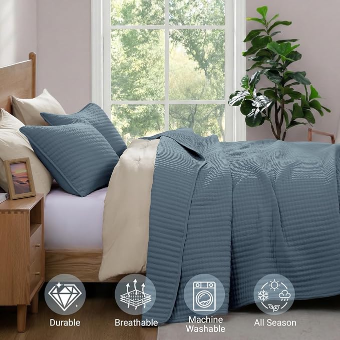 Queen Quilt-Lightweight Bedspreads Blue Queen Size Quilt Bedding Set | Soft - Image 5