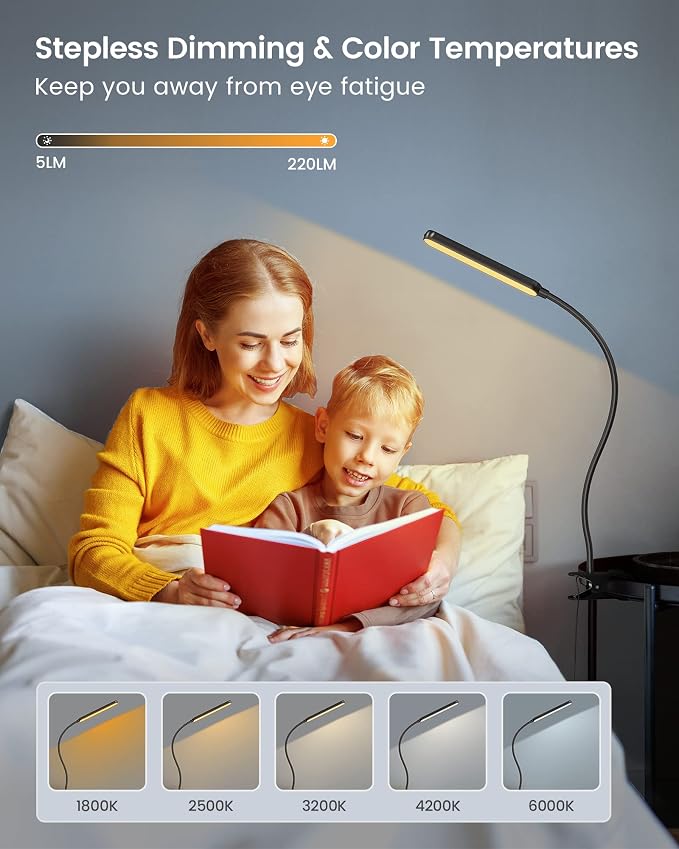 Glocusent Clip On Lamp, 5 Color & 5 Brightness | 30-Min Auto Off Timer - Image 4