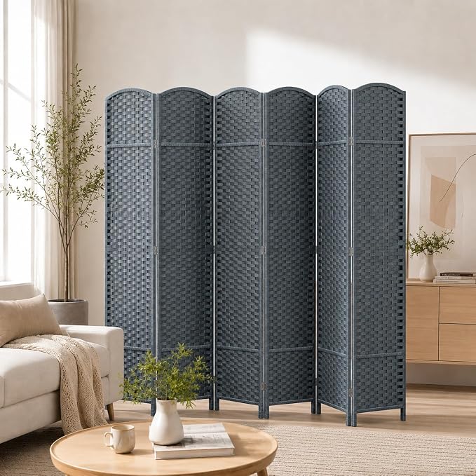 6 Panel Woven Room Divider, Freestanding Decorative Room Partition by Jostyle
