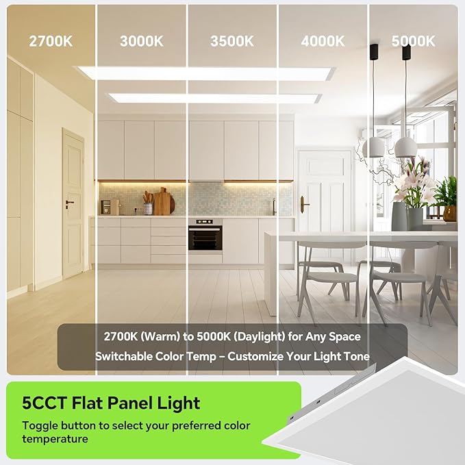 SLAclite 6 Pack 2x4 LED Flat Panel Light 50/40/35/30/25W 6500lm Adjustable, 0-10V Dimmable LED Flush Mount Ceiling Light Fixtures, 2.7K/3K/3.5K/4K/5K Selectable for Office Kitchen Garage - ETL Listed