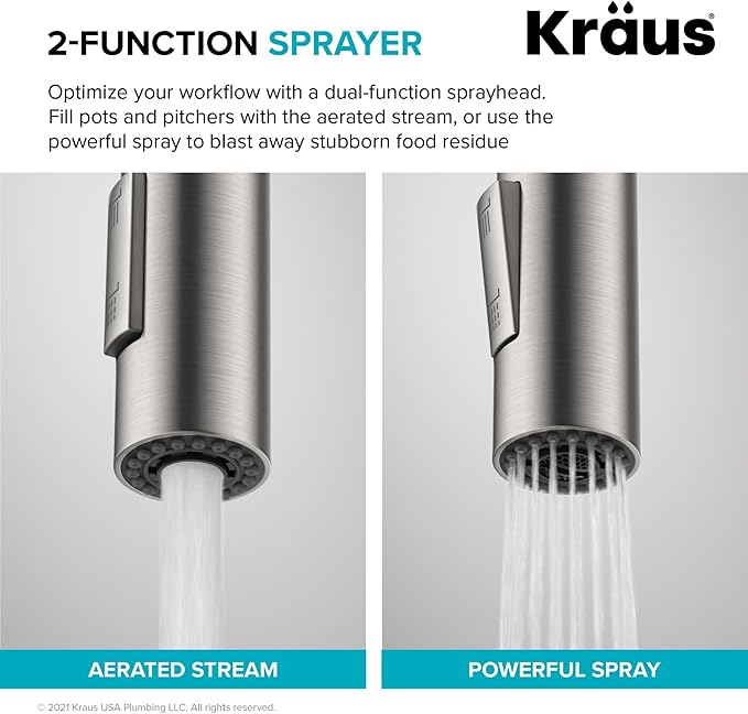 KRAUS Oletto Single Handle Pull Down Kitchen Faucet with QuickDock Top Mount Installation Assembly in Chrome, KPF-2620CH