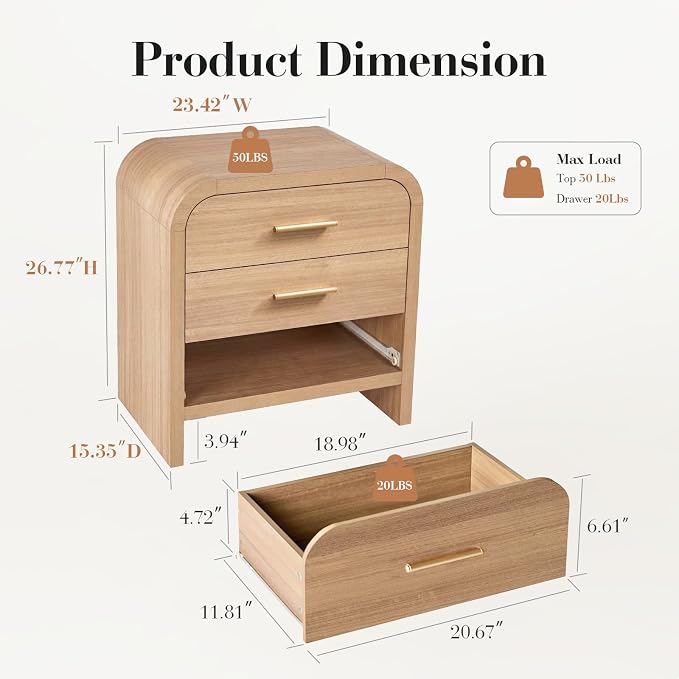 Night Stand Set of 2, 3-Drawer | Nightstand 26.7"H Metal Handle Modern Bedside - Image 7