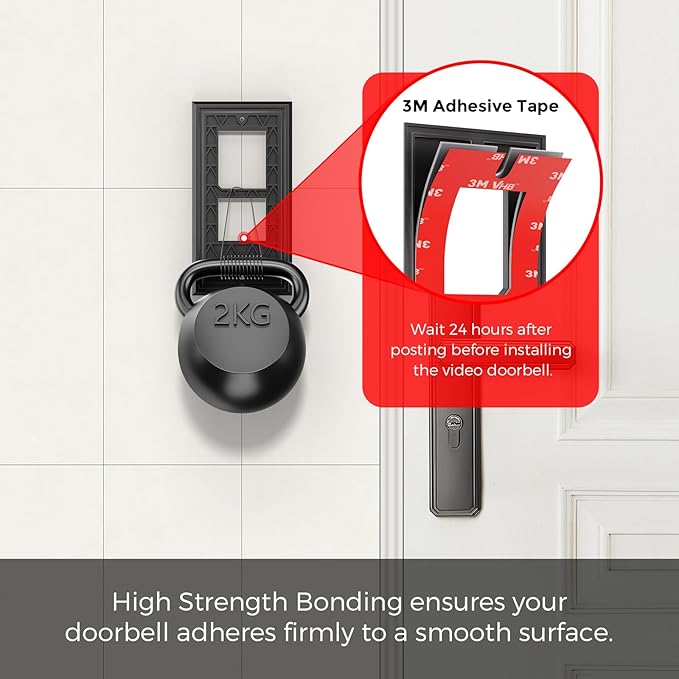 No-Drill Adhesive Mount Ring Video Doorbell Wired 5AT3T5 Apartment Rental Strong Tape Damage-Free Install Outdoor Brick Wall Metal Door Holder Bracket