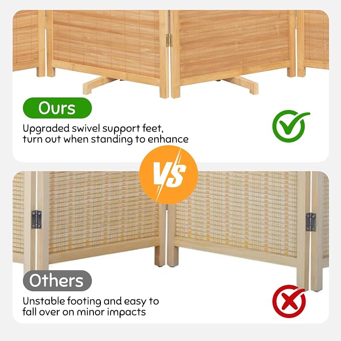Bamboo Mesh Woven Room Divider 5.6FT, 6 Panel Folding Privacy Screen, Folding - Image 2