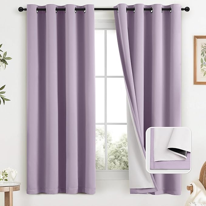 COSVIYA Grommet Lilac 100% Blackout Curtains 63 inch Length by COSVIYA