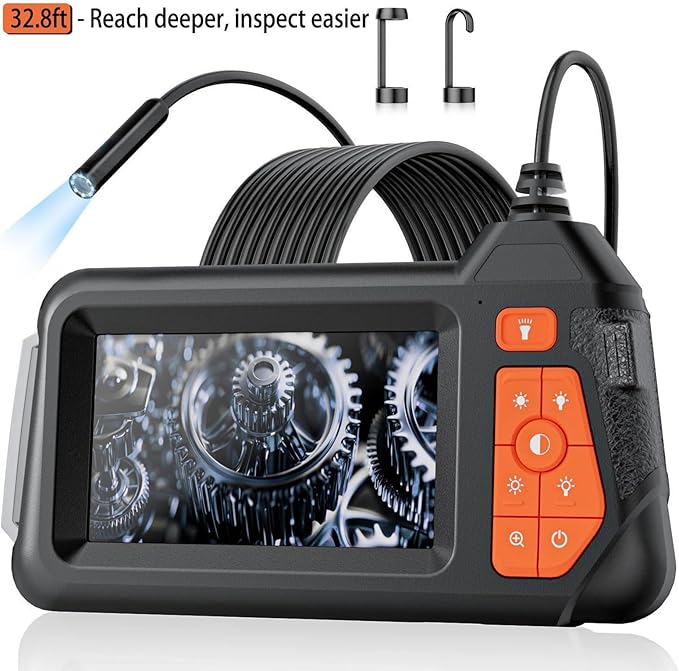 Nfutreon 32.8FT Flexible Borescope Camera- 4.3" 1080P HD, IP67 Waterproof Industrial Endoscope Camera for Sewer/Automotive Pipe/Wall Inspection,1pack