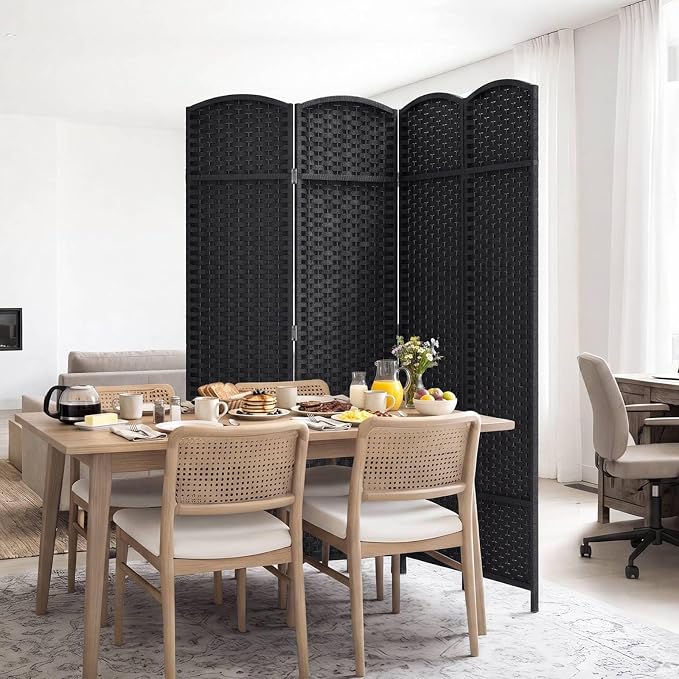 4 Panel Woven Room Divider, Freestanding Decorative Partition - Image 7