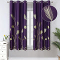 Purple Blackout Curtains for Bedroom, Room Darkening Gold Palm Tree Pattern by ESTELARTEXTILER