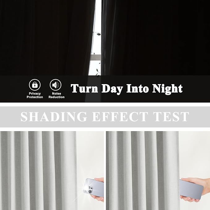 Vision Home Light Gray Pinch Pleated Full Blackout Curtains Linen Blended Room - Image 5