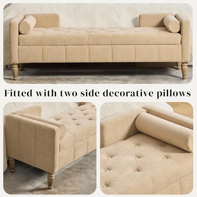 Aoiy & Wifon 64.57" W End of Bed Bench King Size, Upholstered Large Storage - Image 4