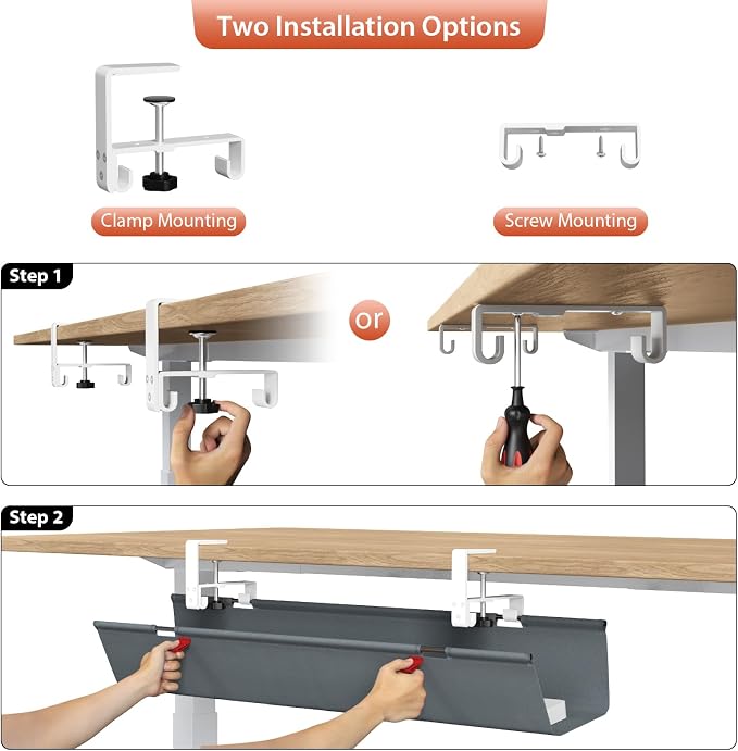 Univivi No Drill Under Desk Cable Management Tray, 36 inch Cable Management | - Image 6
