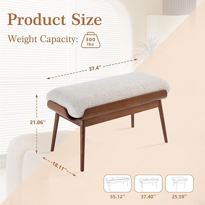 BFZ 37.4" Upholstered Bedroom Bench Walnut Wood Frame Entryway Bench | Padded - Image 3