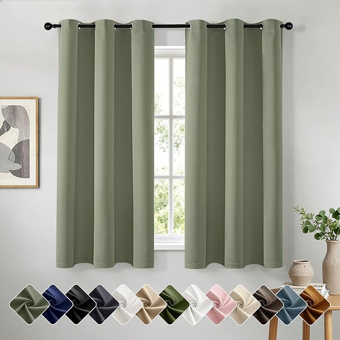 Sage Green Blackout Curtains for Bedroom Living Room W40 x L72 Inch | 72 Inch by Woaboy