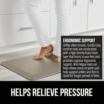 GORILLA GRIP Comfortable Cushioned Kitchen Mats for Floor, Waterproof and Stain Resistant Soft Top, 3/4 Inch Thick Ergonomic Standing Desk Anti Fatigue Mat, Foam Supports Ankles and Feet, 17x24, Taupe