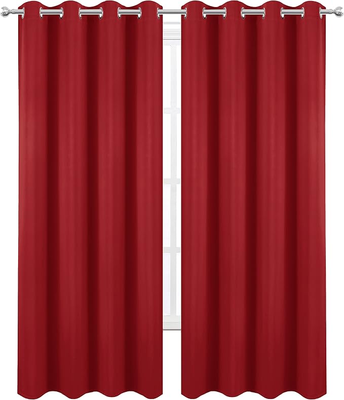 Blackout Curtains 52 x 95 inch/Bright Red Curtains Set of 2 Panels/Thermal - Image 2