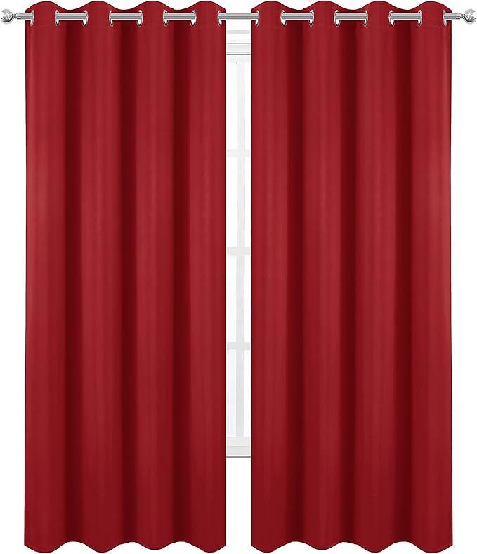Blackout Curtains 52 x 84 inch/Bright Red Curtains Set of 2 Panels/Thermal - Image 2
