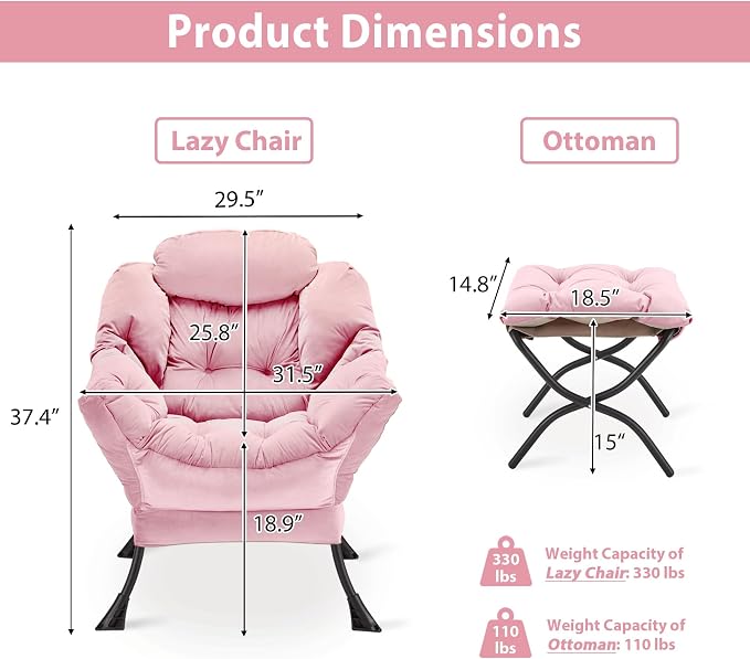 Youtanic Lazy Chair with Folding Ottoman, Accent Chair Velvet Upholstered with - Image 2