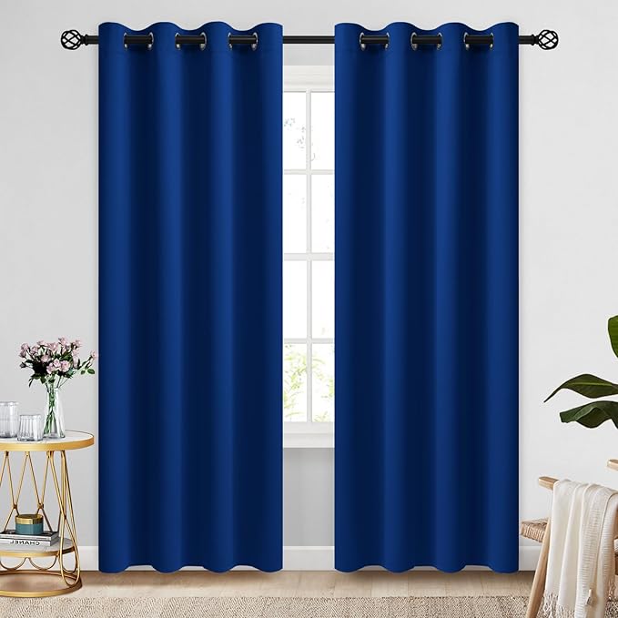 COSVIYA Grommet Blackout Room Darkening Royal Blue Curtains 96 inch Long | by COSVIYA