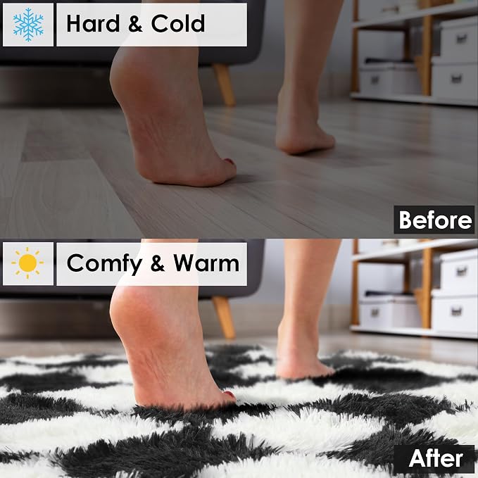 KICMOR Small Rug for Bedroom, 2x3 Fluffy Soft Black and White Checkered Rug - Image 5
