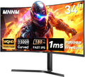 MNNM 34 Inch Ultrawide Gaming Monitor - 21:9 WQHD 3440 x 1440 R1500 Curved Computer Monitor for Gamer, 180Hz 1ms AMD FreeSync PIP/PBP Crosshair TÜV Eye Care, HDMI 2.0 & DP1.4, Tilt/Height/Swivel Stand
