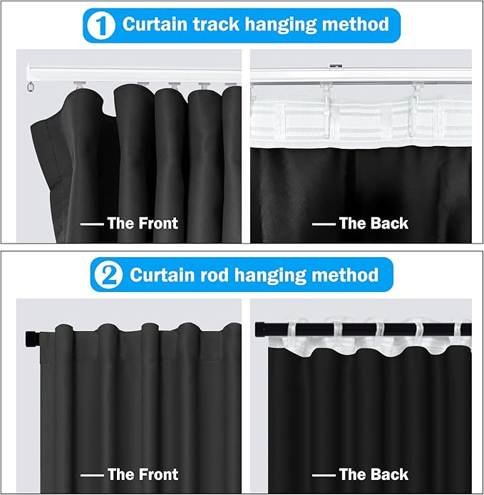 Room Divider Curtains Total Blackout Privacy Curtain Panel Room Thermal Insulated Noise Reduction Curtains for Bedroom Window Living Room Ceiling Track Curtain W 12.5 ft × H 9 ft Black