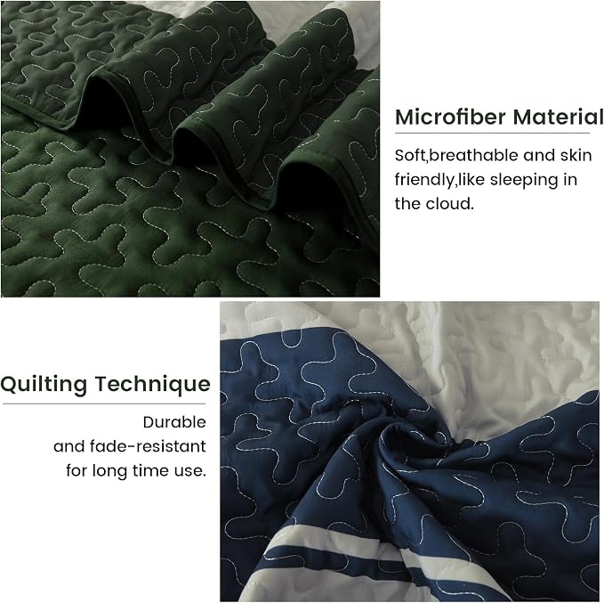 Dinjoy Queen Boho Striped Quilt Set, Breathable All-Season, 3-Piece Set Fits - Image 5