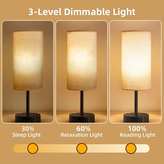 Table Lamp for Nightstand, High-Sensitivity Touch, 3-Level Dimmable Bedside Lamp - Image 3