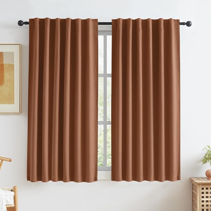 Rust Red Colored Blackout Curtains Short 45 Inch Length by KEQIAOSUOCAI