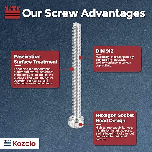 Kozelo 30pcs Socket Head Cap Screws - [M4-0.7 x 45mm] 304 Stainless Steel Allen Socket Drive for Electrical Motor 3D Printing Fan Engine Replacement Use, Silver