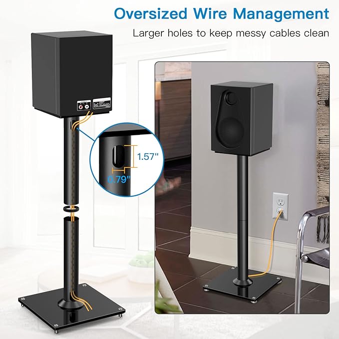 PERLESMITH Universal Floor Speaker Stands for Surround Sound up to 22LB, 27.56 Inch Bookshelf Speaker Stand for Klipsch, Polk, Yamaha & Other Large Satellite, Bookshelf Speakers, Studio Monitors,1 P