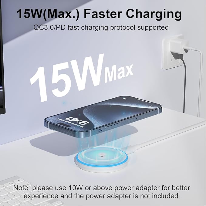 MagSafe Charger 2 Pack 15W Magnetic Wireless Charger Fast Charging Pad Compatible with iPhone 17/16/15/14/13/12 Series & AirPods 4/3/2/Pro Magnetic MagSafe Charging Pad with Dual Ports
