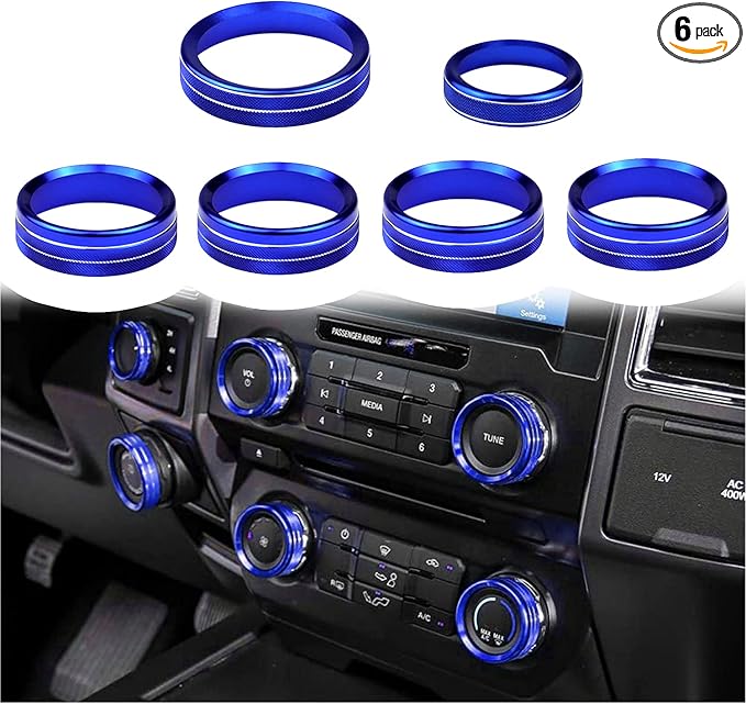 Knob Cover for F150 AC Climate Control Switch/Trailer/4WD/VOL/Tune Button Interior Center Console Trim Accessories Compatible with Ford F150 XLT 2016 2017 2018 2019 (Blue 6 Pcs)