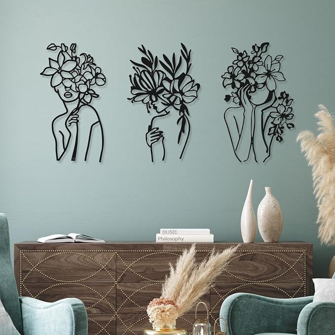 Photect 3 Pcs Metal Wall Art Decor Minimalist Abstract Woman Wall Art Metal - Image 4