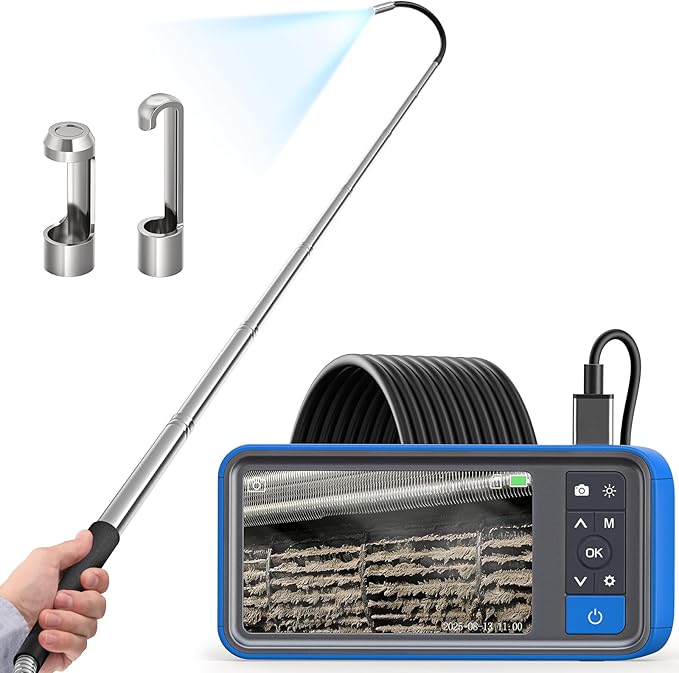 Teslong Telescopic Endoscope Inspection Camera with Screen & Light, 4.5" IPS Display Borescope with 5FT Telescoping Pole, IP67 Waterproof Inspection Camera for Ceiling, Wall, Chimney, Automotive &HVAC