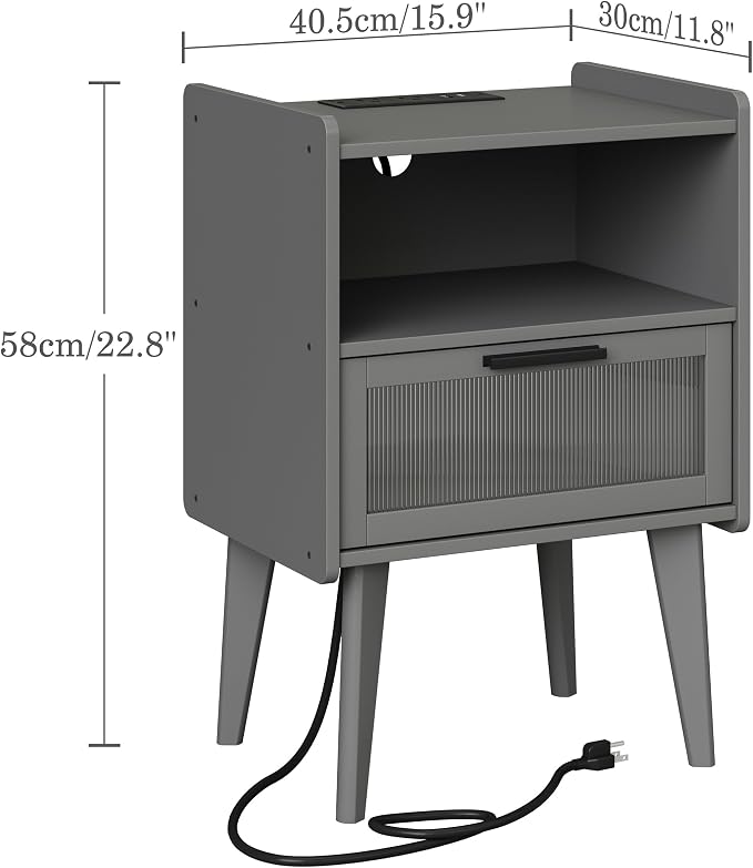 MMEOLUOOK Nightstand with Charging Station, Bedside Tables Set of 2, End Table - Image 3