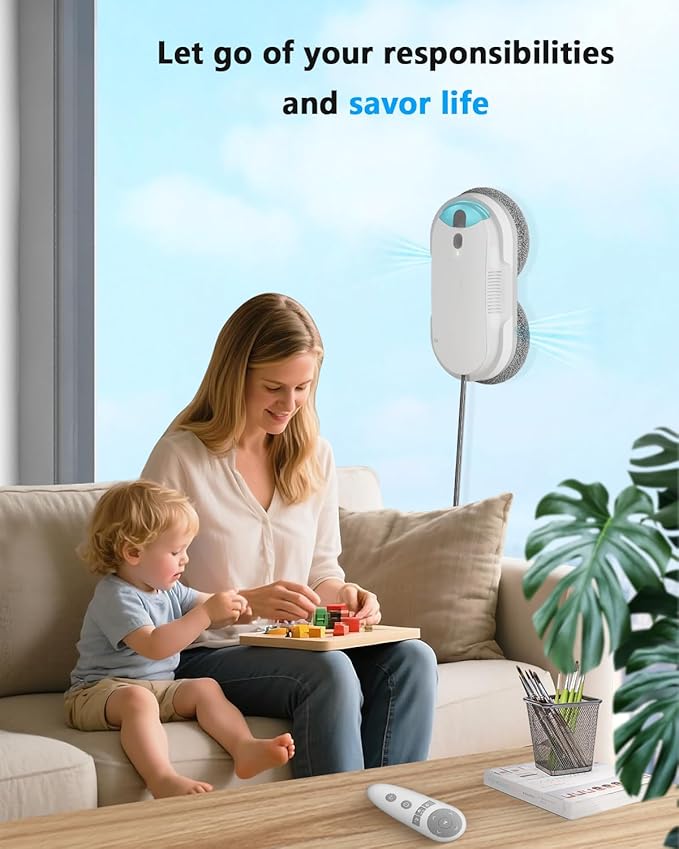 HIXZAP Smart Window Cleaning Robot with bidirectional ultrasonic Spray & 85ml Tank - Automatic Edge Detection, 2400-3200pa Strong Suction, Anti-Drop Protection for Effortless Cleaning