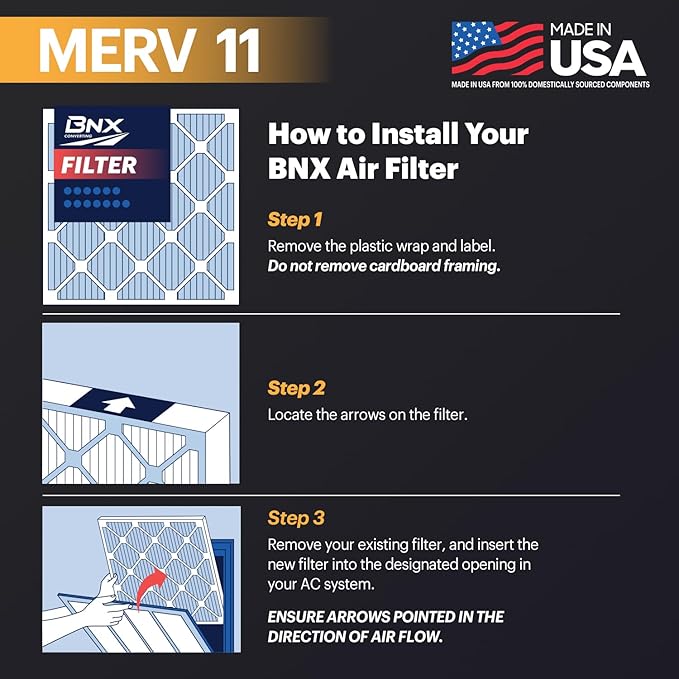 BNX TruFilter 14x25x1 Air Filter MERV 11 (4-Pack) - MADE IN USA - Allergen Defense Electrostatic Pleated Air Conditioner HVAC AC Furnace Filters for Allergies, Dust, Pet, Smoke, Allergy MPR 1200 FPR 7