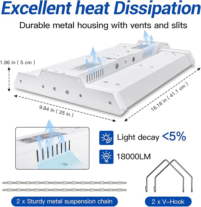 JTT LED Linear High Bay Light, 5000K Daylight 150W 21000LM 1.35FT Shop Light Commercial 360° Adjustable Tilt Hanging LED High Bay Shop Lighting Fixtures for Garage, ETL 1-Pack