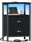 Furologee Night Stand with LED Light, Charging Station, 2 Drawer, 2 Fabric by Furologee