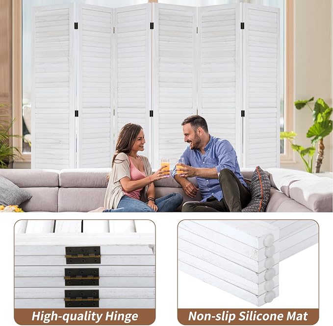BLKMTY Room Divider 6 Panel Privacy Screen Folding Screen 5.6ft Tall Wood - Image 4