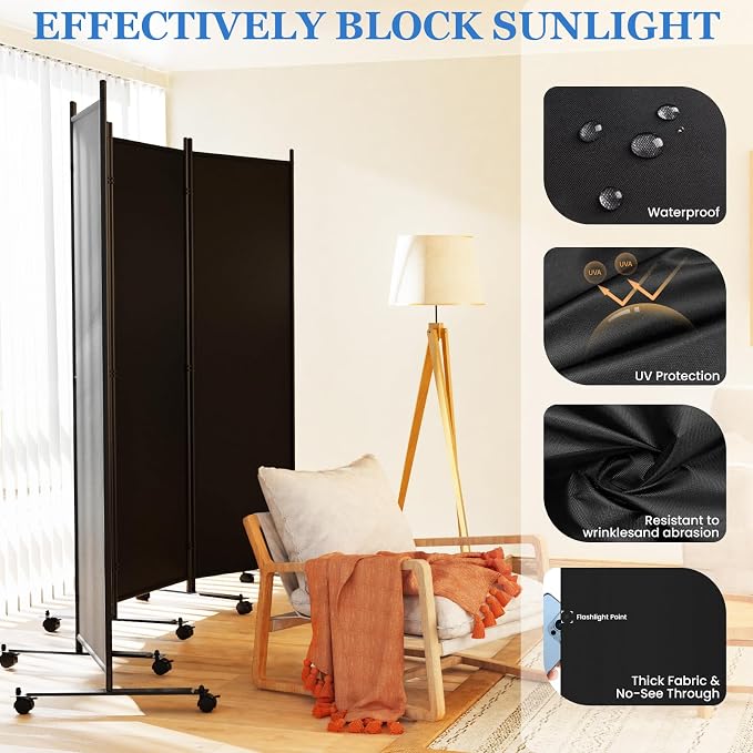 SUNALLY Room Divider Privacy Screens, 8 Panels Dividers - Image 3