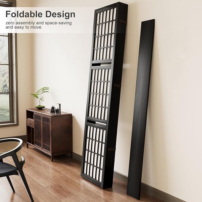 Room Divider with Shelves, 66.9-Inch Tall Japanese Shoji Style Wood Screen with - Image 3