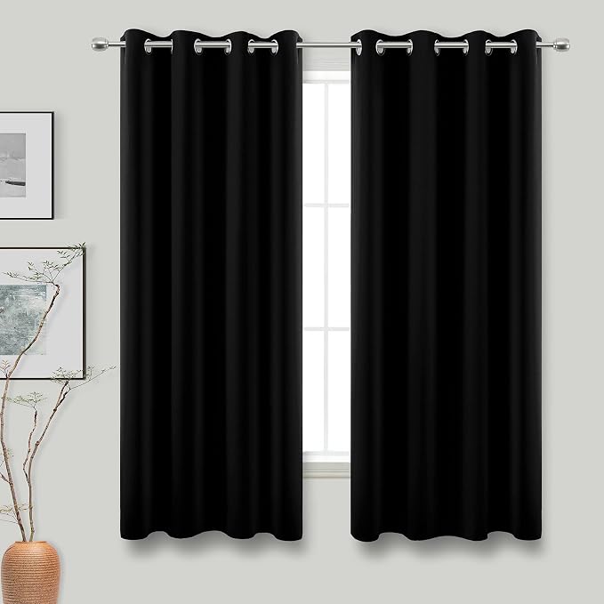KOUFALL 64 Inch Curtains Black Blackout Insulated Thermal Curtains by KOUFALL