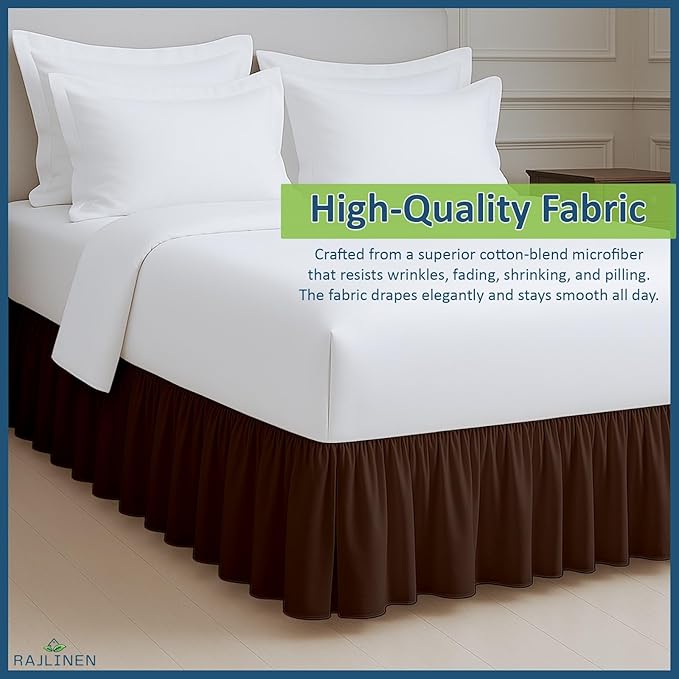 Rajlinen Ruffled Bed Skirt Twin, 14 Inch Drop Dust Ruffle with Split Corners, 100% Microfiber Bedskirt with Platform, Three-Sided Coverage Ruffled Gathering Design, Chocolate
